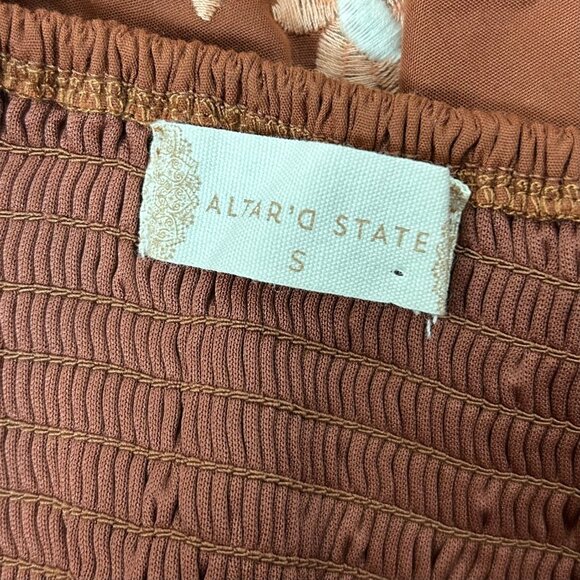 Altar’d State Rust Orange Mini Babydoll Dress Floral Embroidery Size Small Women - Picture 5 of 5